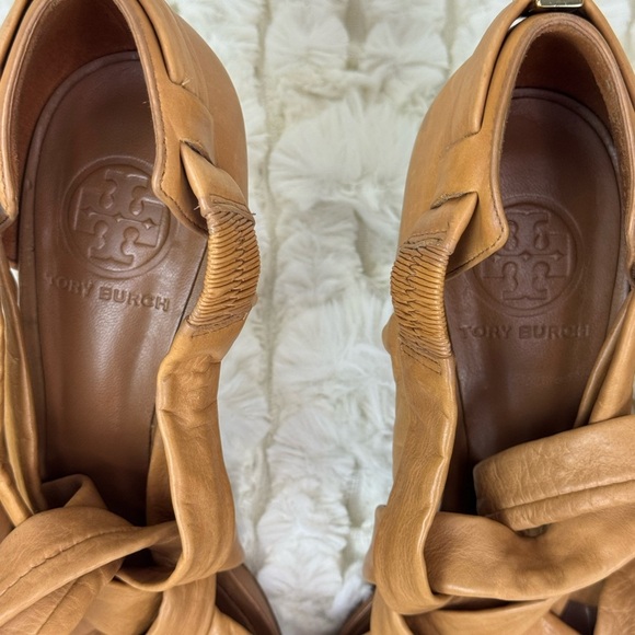 Tory Burch Wrap Up Heel - Lounge-Baby Tan Leather Shoes Stiletto Heel Size 8M - Picture 11 of 13